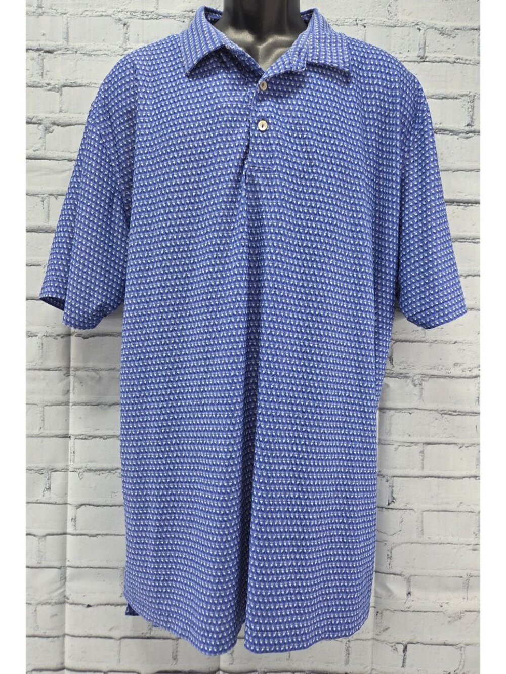 Peter Millar Summer Comfort Mens Blue Polo Shirt XXL Fun Drink Print